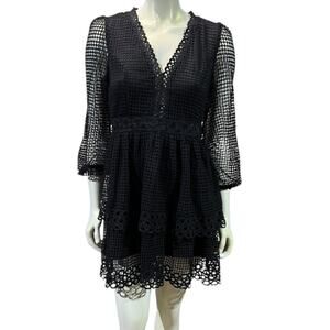 Flying Tomato Small Black Tiered Lace Long Sleeve Dress